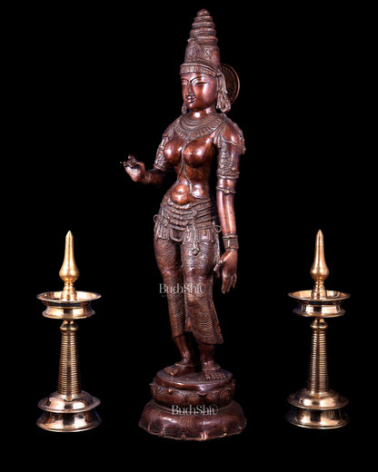 Vintage Brass Standing Uma Parvati Statue – Copper Tone 44 inch