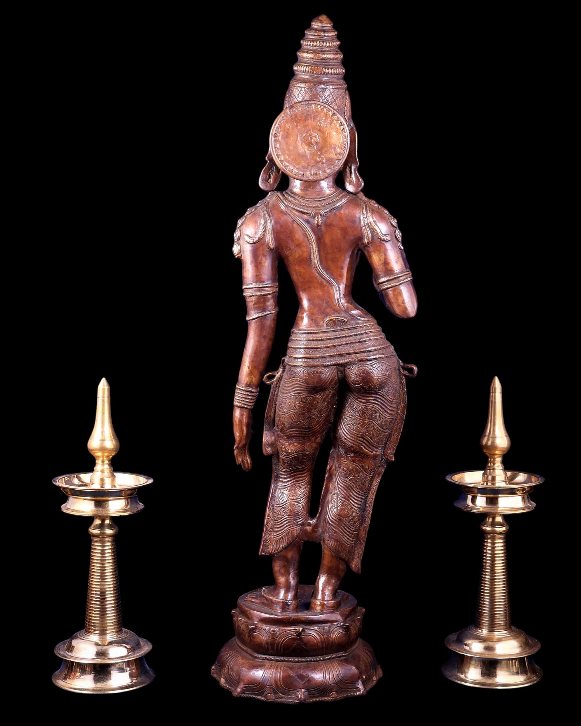 Vintage Brass Standing Uma Parvati Statue – Copper Tone 44 inch