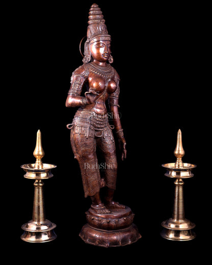 Vintage Brass Standing Uma Parvati Statue – Copper Tone 44 inch