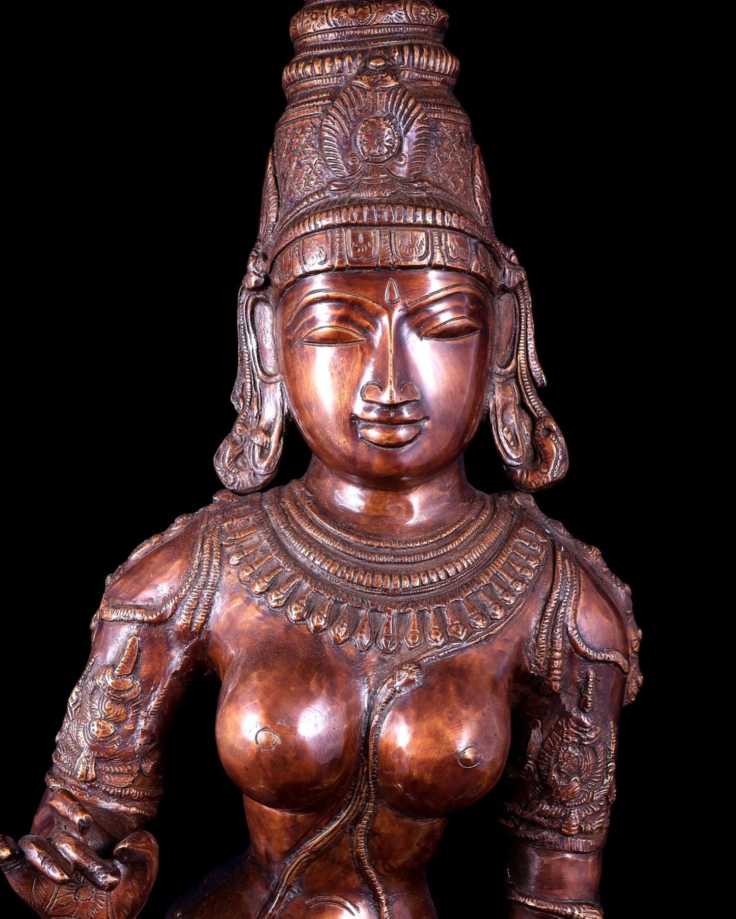 Vintage Brass Standing Uma Parvati Statue – Copper Tone 44 inch