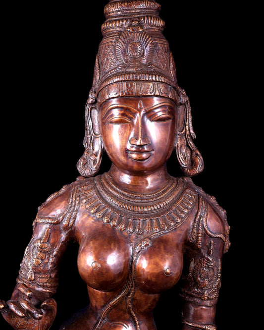 Vintage Brass Standing Uma Parvati Statue – Copper Tone 44 inch
