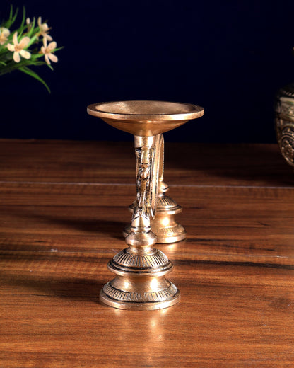 Vintage Brass Yali Design Aarti Diya with Handle