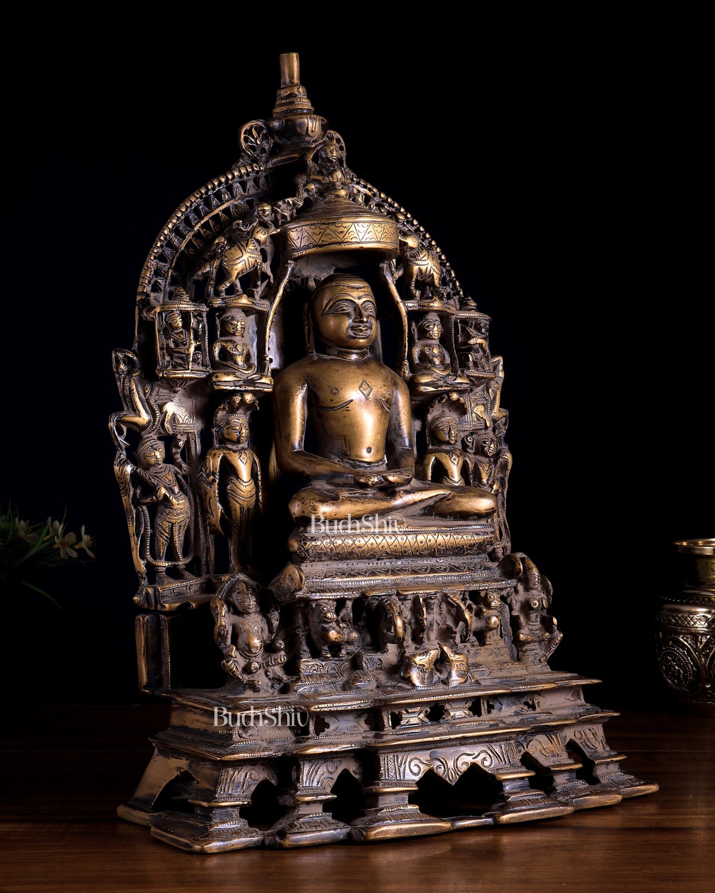 Antique Bronze Mahavir Ji with Jain Tirthankaras | Rustic Handcrafted Sculpture 16 inch
