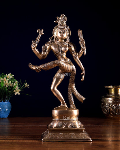 Pure Brass Dancing Ardhanarishvara Idol (Half Shiva – Half Parvati) 12.5 inch