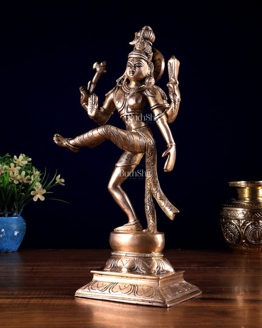 Pure Brass Dancing Ardhanarishvara Idol (Half Shiva – Half Parvati) 12.5 inch