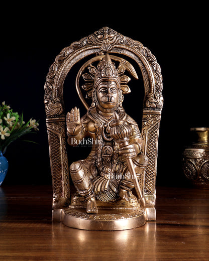 Brass Superfine Lord Hanuman Statue with Prabhavali & Adjustable Gada 8 inch