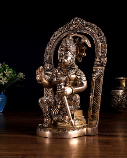 Brass Superfine Lord Hanuman Statue with Prabhavali & Adjustable Gada 8 inch