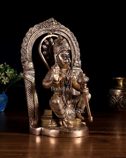 Brass Superfine Lord Hanuman Statue with Prabhavali & Adjustable Gada 8 inch