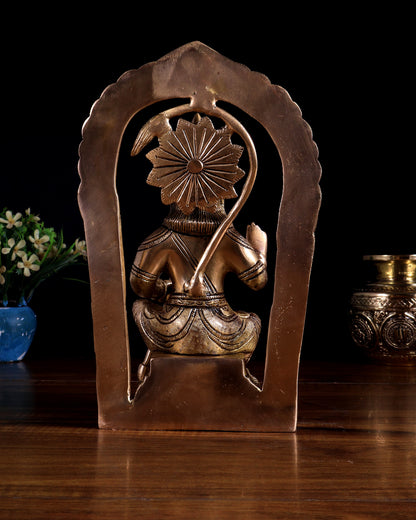 Brass Superfine Lord Hanuman Statue with Prabhavali & Adjustable Gada 8 inch