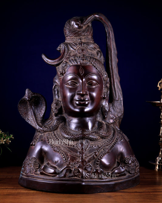 Vintage Brass Lord Shiva Face Mukhlingam | Large Size | Natural Patina 24 inch
