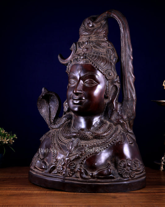 Vintage Brass Lord Shiva Face Mukhlingam | Large Size | Natural Patina 24 inch
