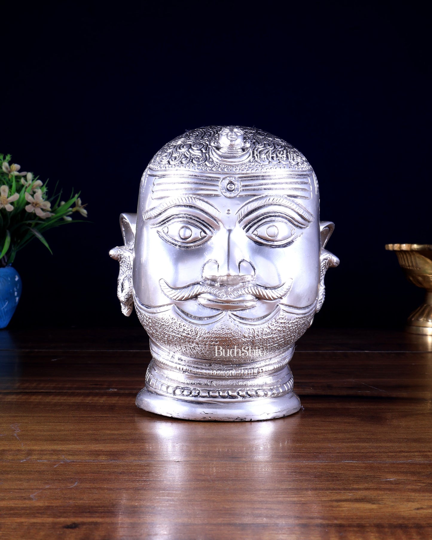 Pure Brass Lord Shiva Mukhlingam Face idol - Silver plated 6"