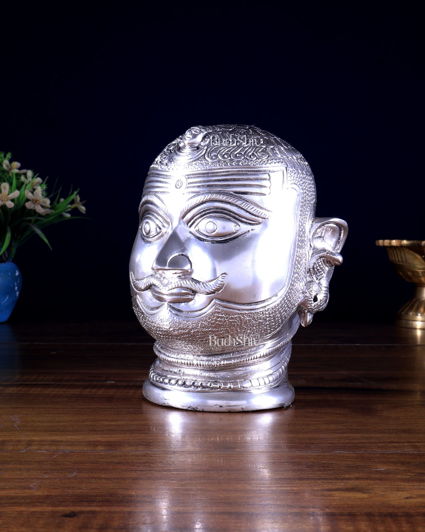 Pure Brass Lord Shiva Mukhlingam Face idol - Silver plated 6"