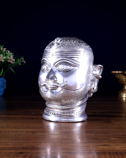 Pure Brass Lord Shiva Mukhlingam Face idol - Silver plated 6"