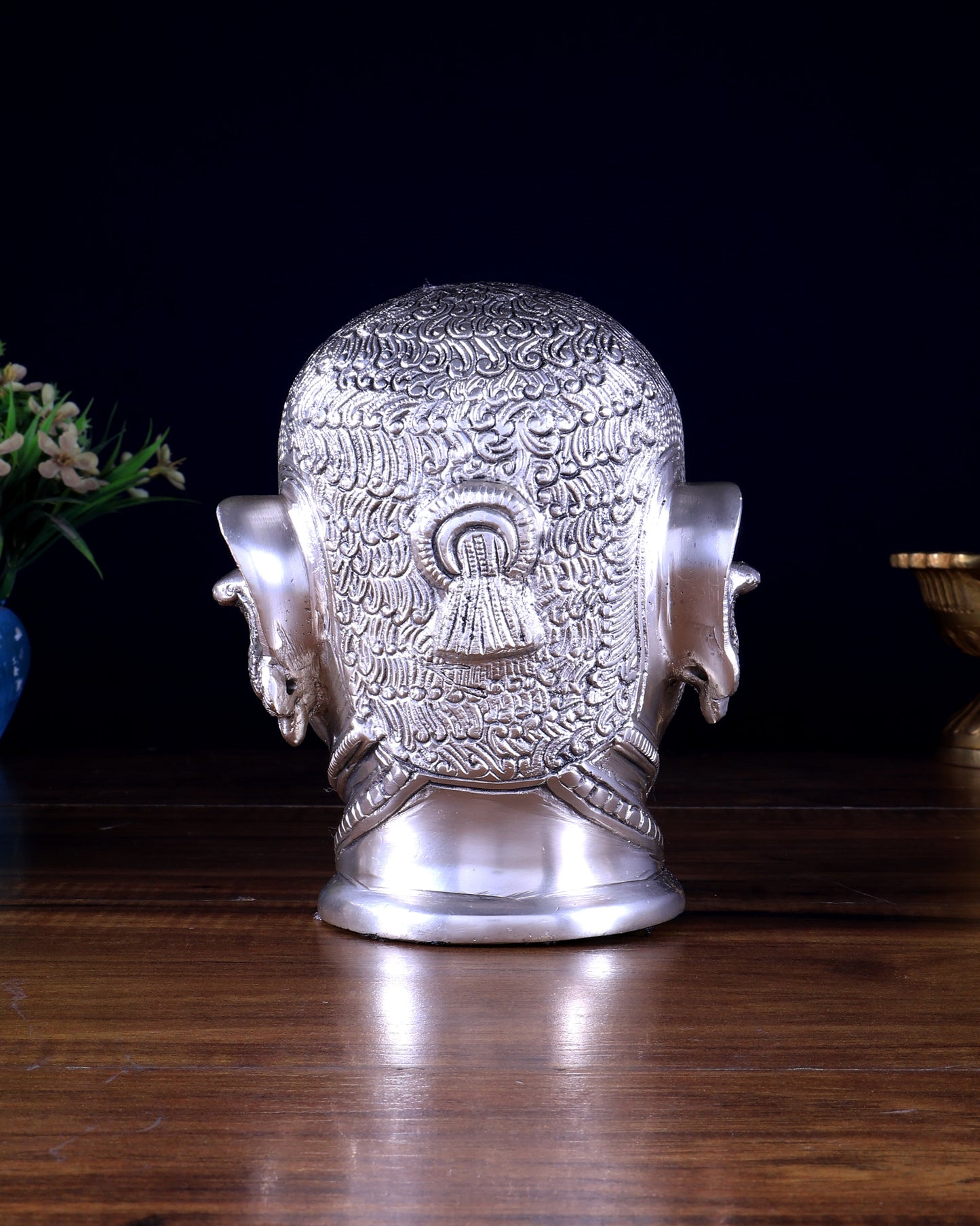 Pure Brass Lord Shiva Mukhlingam Face idol - Silver plated 6"