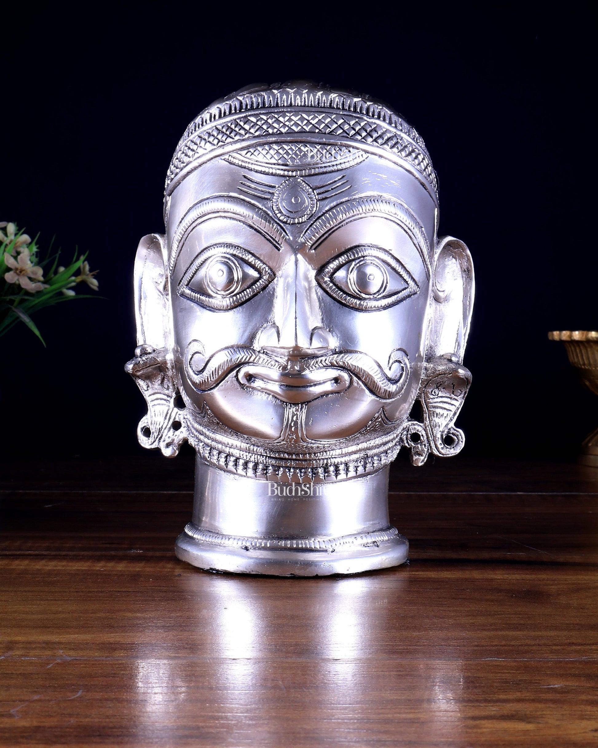 Brass Shiva face mukhlingam 7.5" silver plated