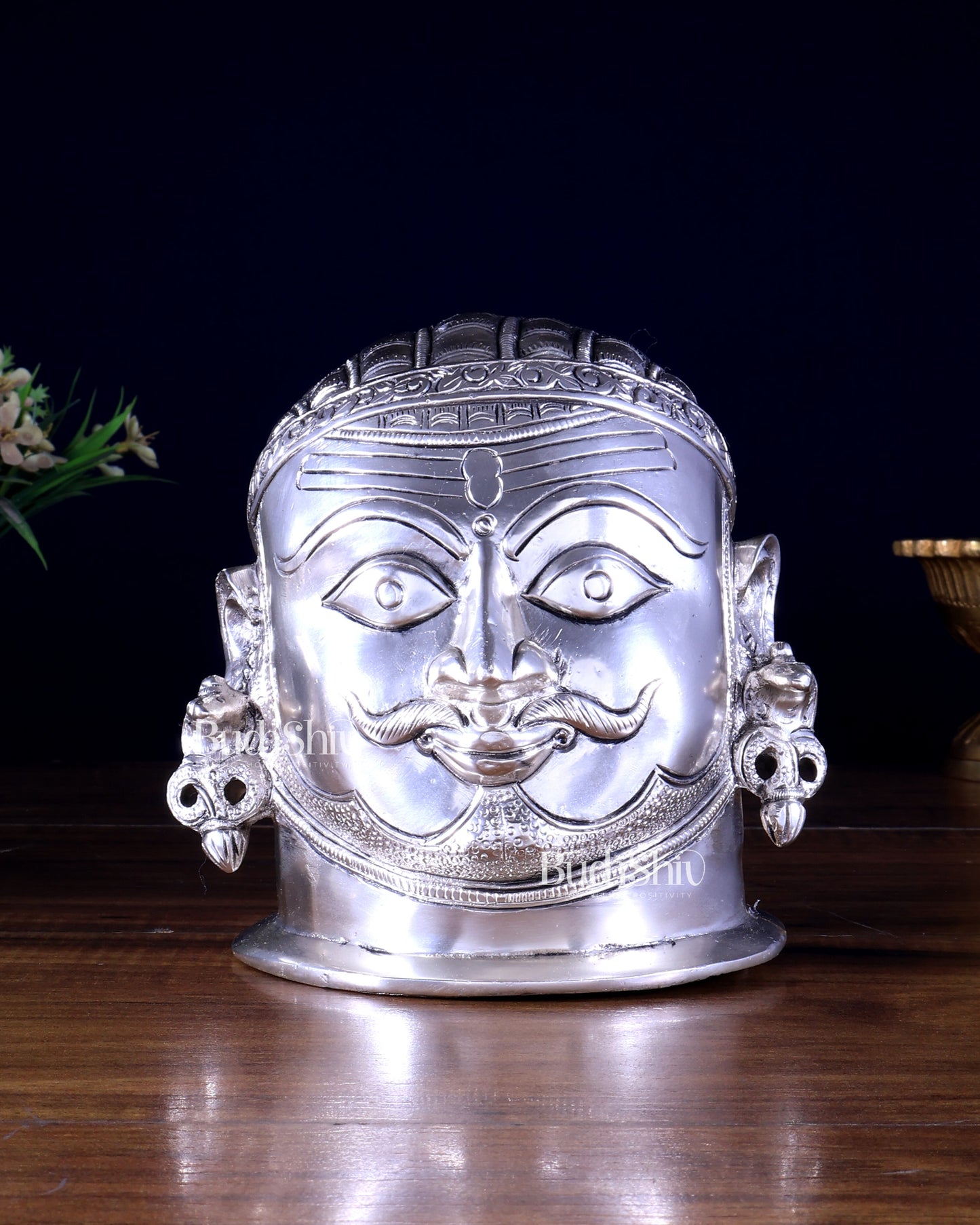Brass Superfine Shiva Mukhlingam Face | Silver Plated | Divine Spiritual Idol