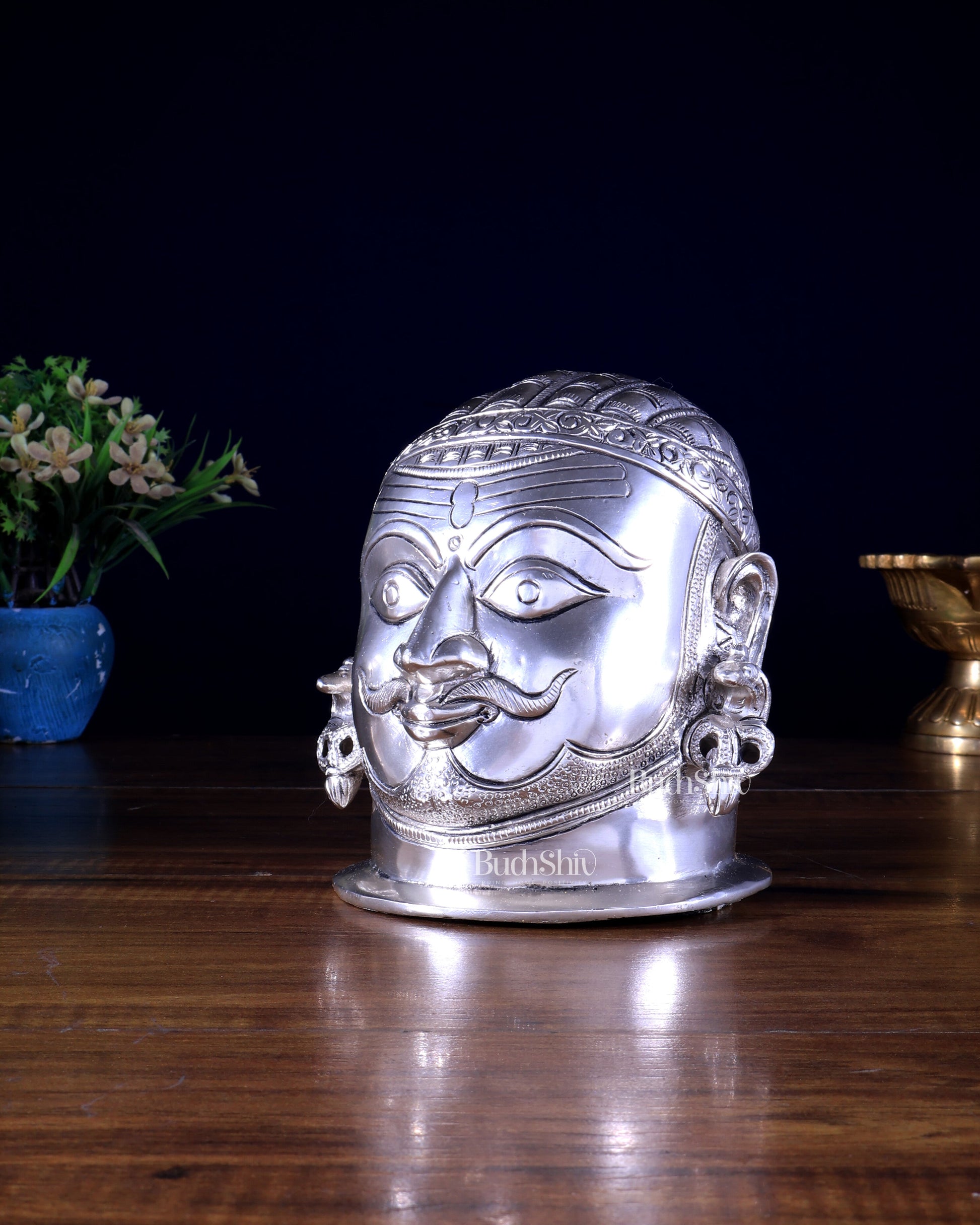 Brass Superfine Shiva Mukhlingam Face | Silver Plated | Divine Spiritual Idol