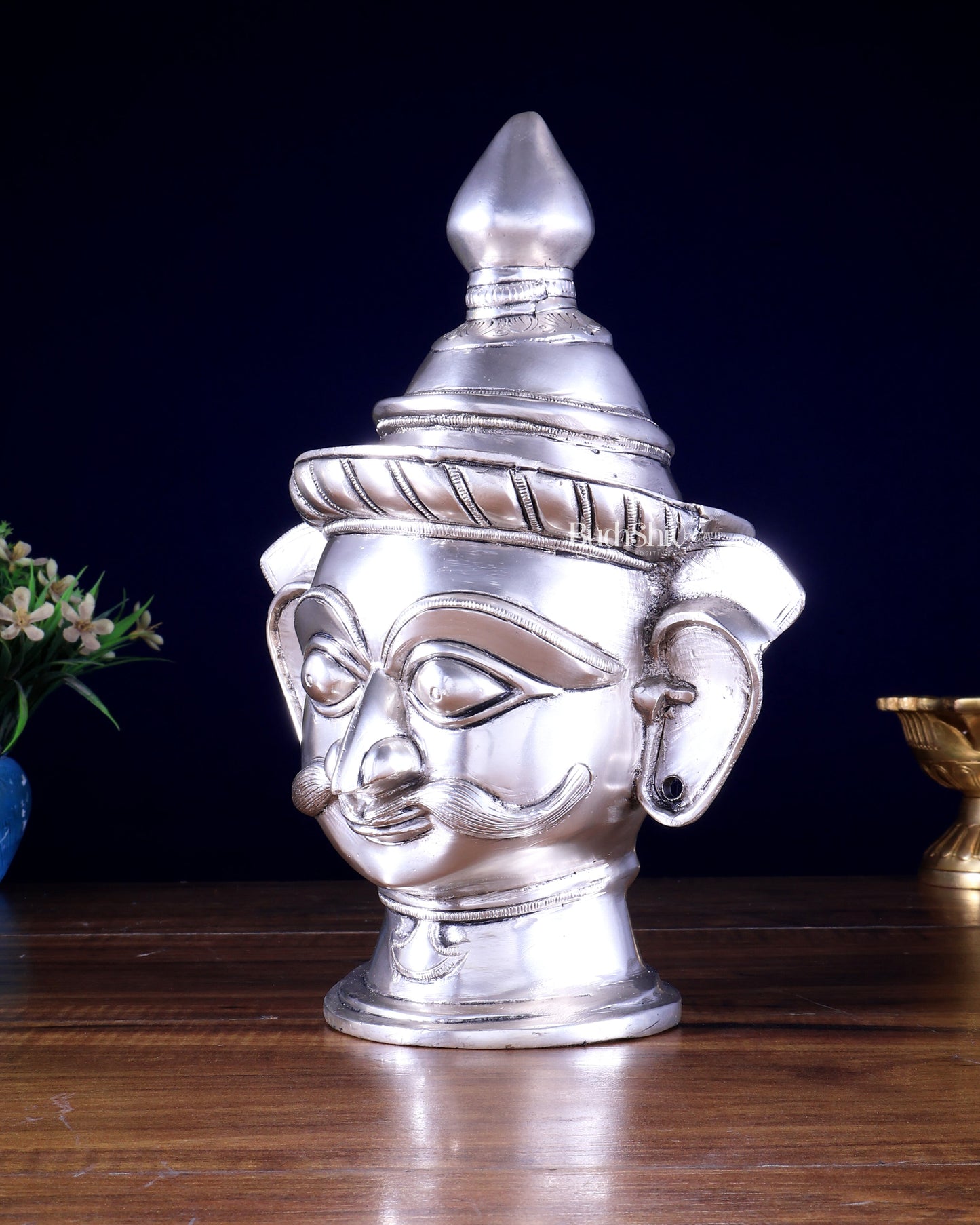 Brass Lord Shiva Mukhlingam silver plated Sculpture | 10"