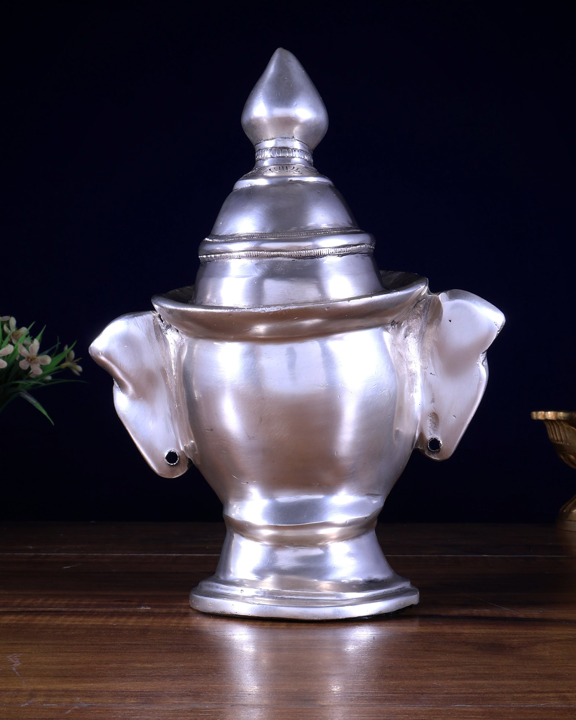 Brass Lord Shiva Mukhlingam silver plated Sculpture | 10"