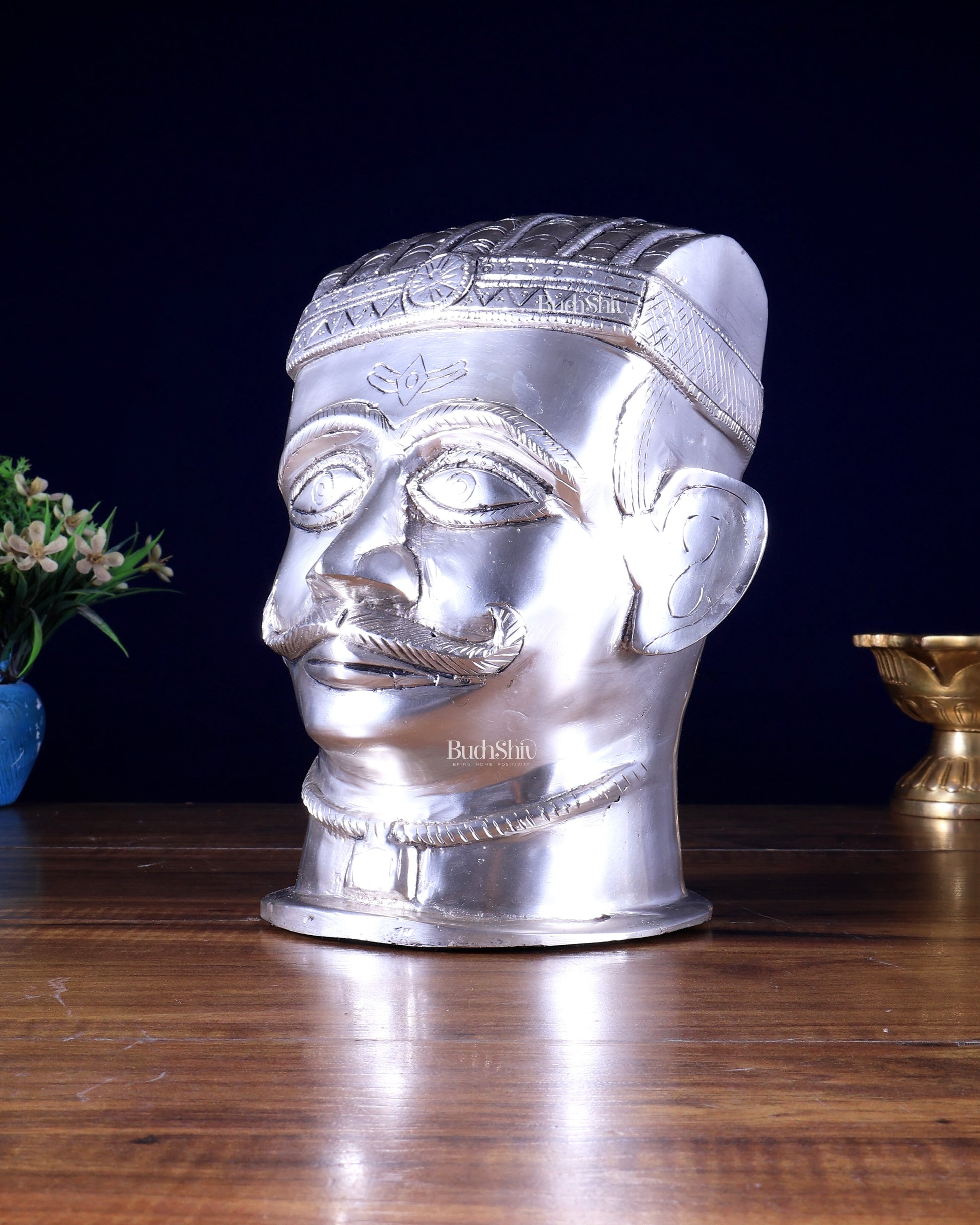 Brass Superfine Shiva Mukhlingam Face | Silver Plated 8.5 inch