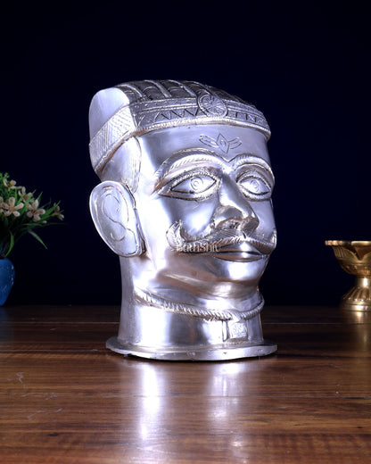 Brass Superfine Shiva Mukhlingam Face | Silver Plated 8.5 inch