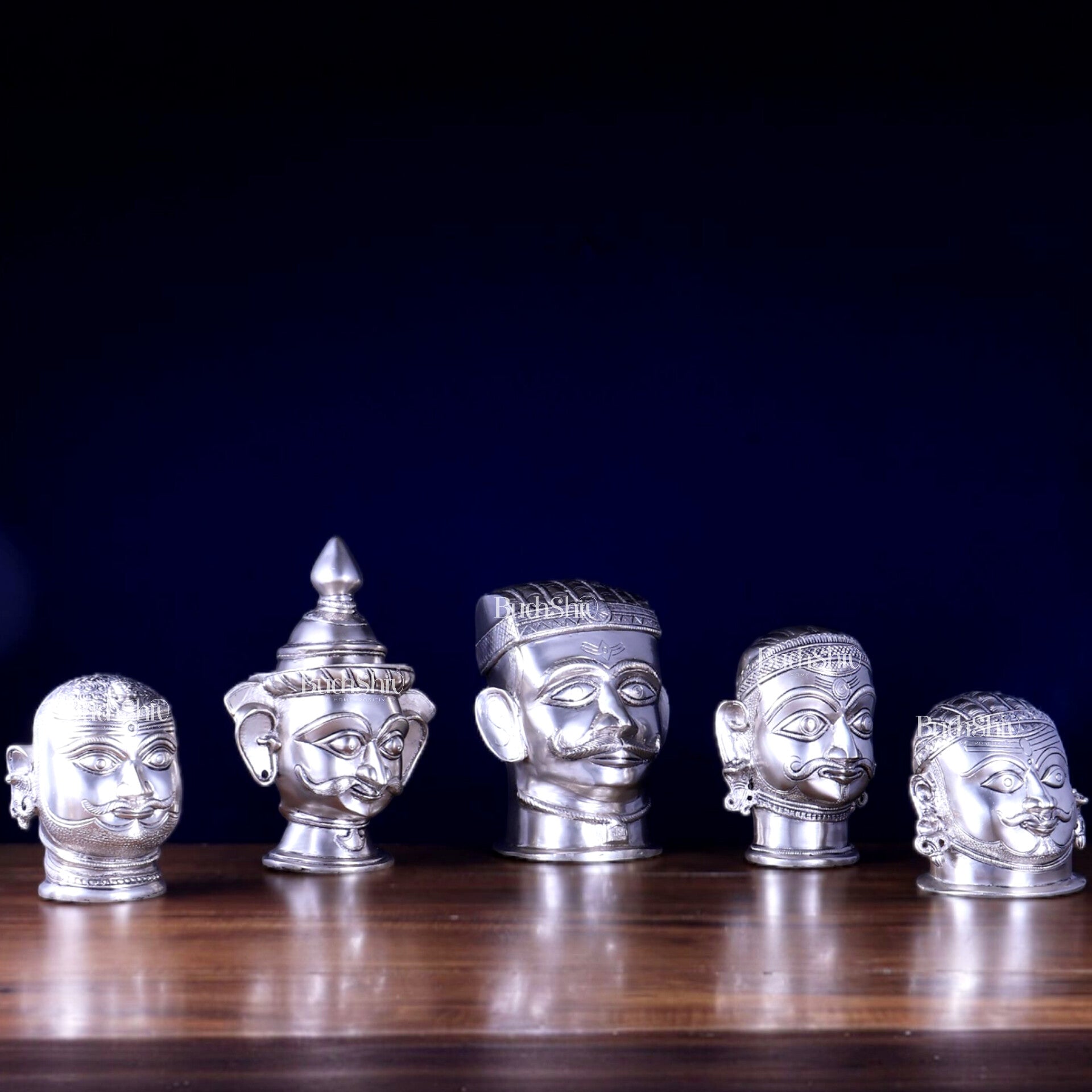 Brass Set of 5 Shiva Mukhlingam | Silver Plated Divine Collection