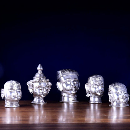 Brass Set of 5 Shiva Mukhlingam | Silver Plated Divine Collection