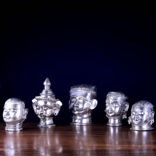 Brass Set of 5 Shiva Mukhlingam | Silver Plated Divine Collection