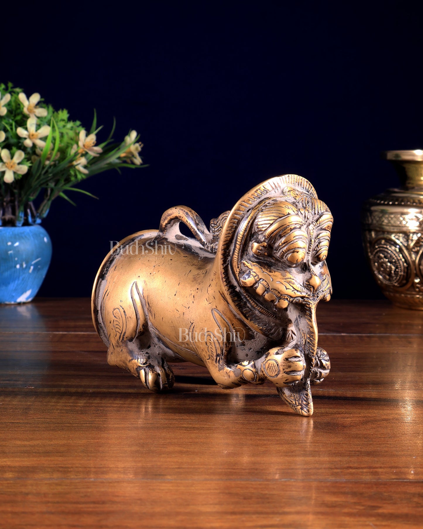 Brass Vintage Finish Palanquin Kirtimukha | Rare Temple Yali Finial