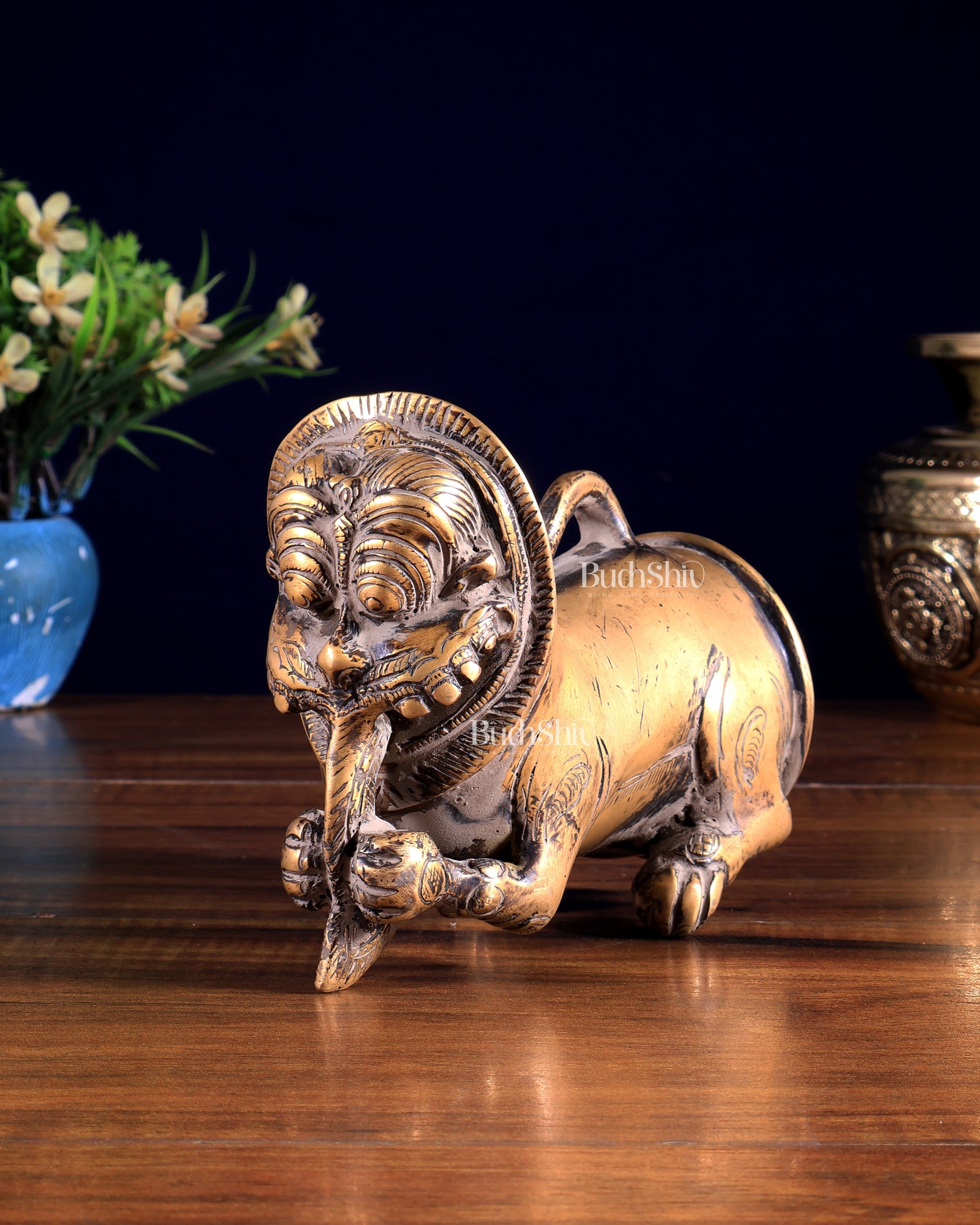 Brass Vintage Finish Palanquin Kirtimukha | Rare Temple Yali Finial