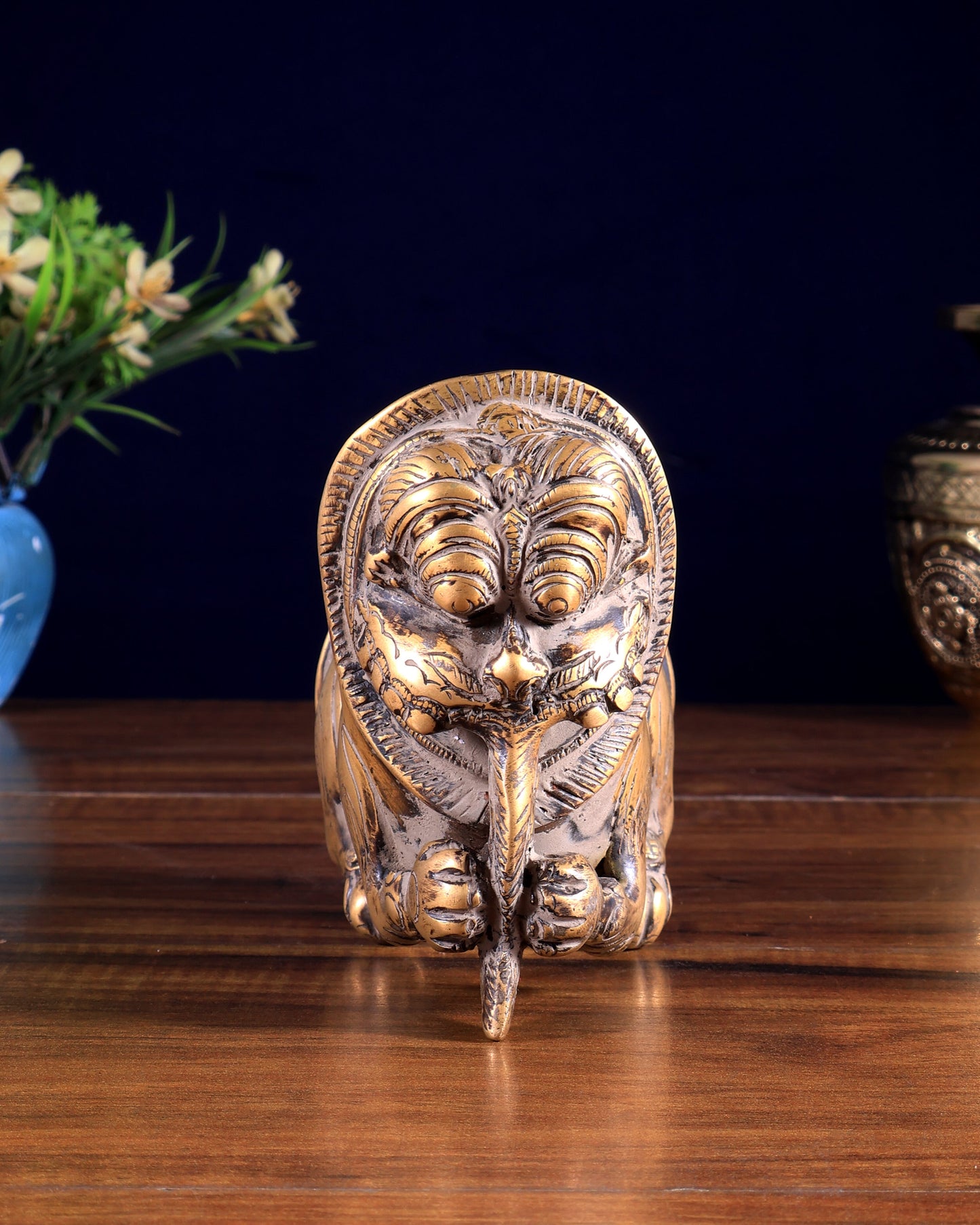 Brass Vintage Finish Palanquin Kirtimukha | Rare Temple Yali Finial