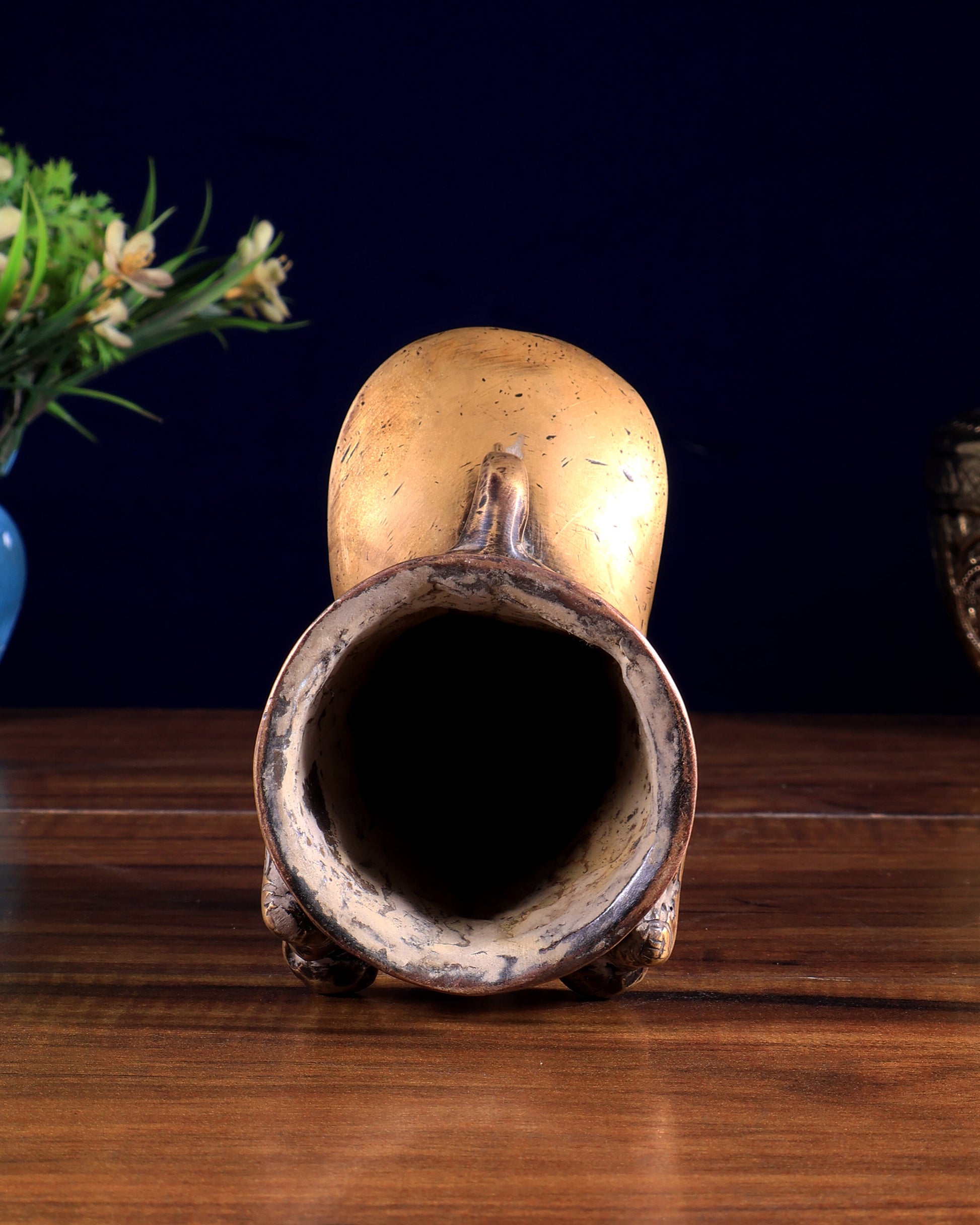 Brass Vintage Finish Palanquin Kirtimukha | Rare Temple Yali Finial