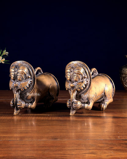 Pair of Brass Vintage Finish Palanquin Kirtimukha | Rare Temple Yali Finials