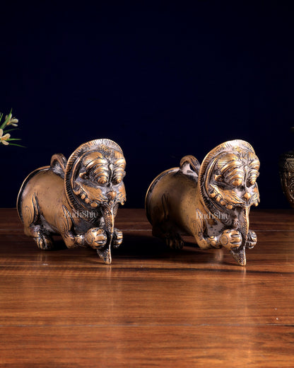 Pair of Brass Vintage Finish Palanquin Kirtimukha | Rare Temple Yali Finials