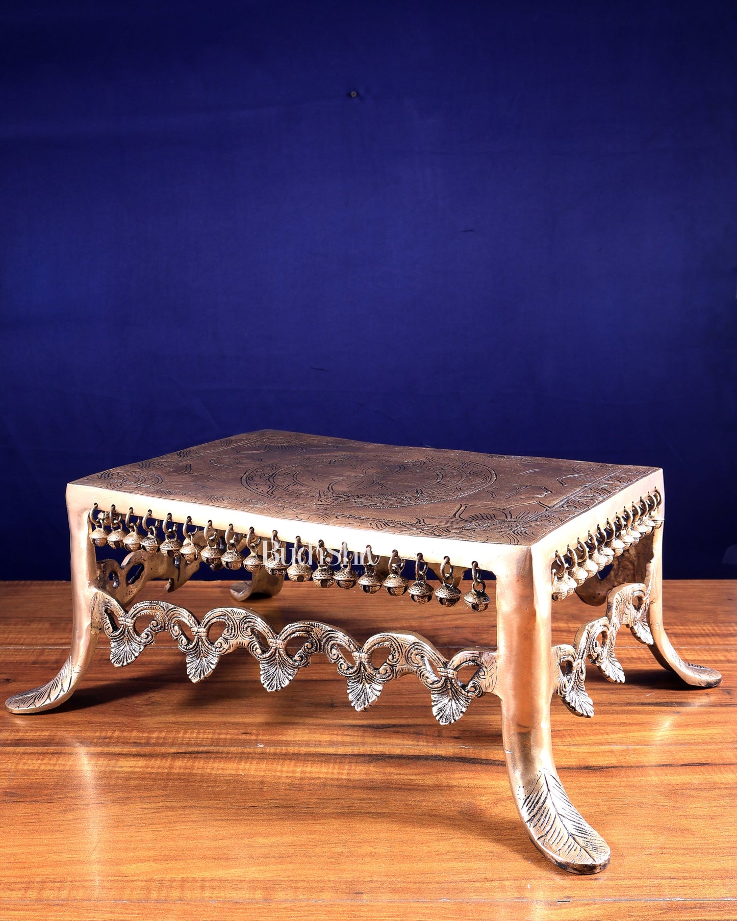 Pure Brass Unique Chowki with Ghungroos | Heavy-Duty Temple Stand