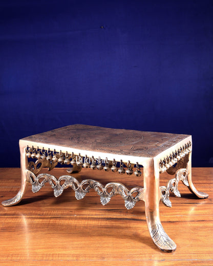 Pure Brass Unique Chowki with Ghungroos | Heavy-Duty Temple Stand