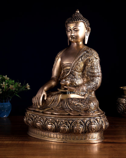 Fully Engraved Brass Buddha Statue – Life Story & Dragon Motifs | Rare Bleeding Brass Finish