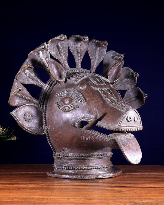 Varaha Panjurli Face – Vintage Bronze Handcrafted Sculpture | Lost Wax Casting 18 inch large