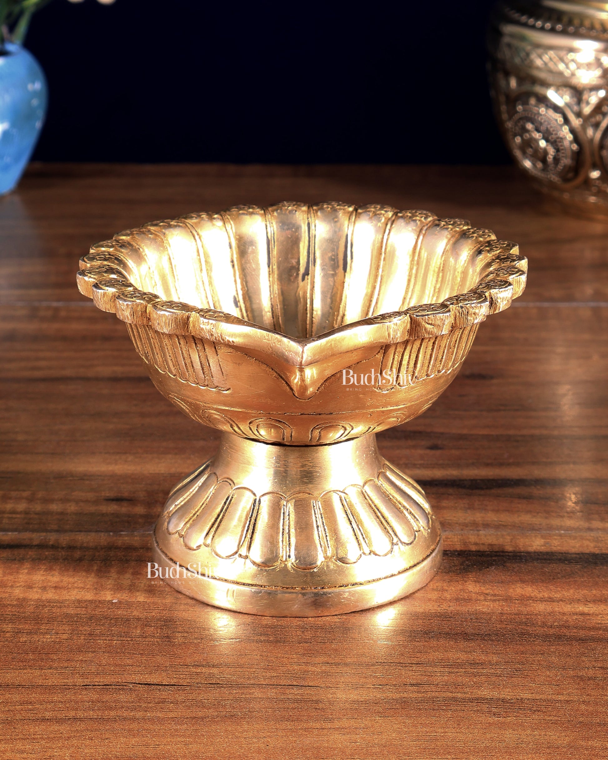Pure Brass Diya with Large Bowl | Long Burning Time