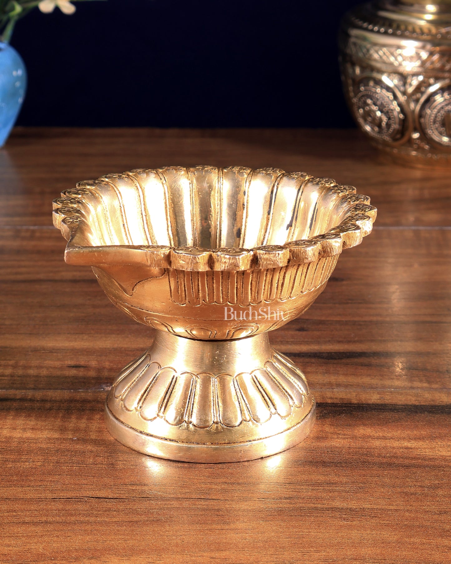 Pure Brass Diya with Large Bowl | Long Burning Time