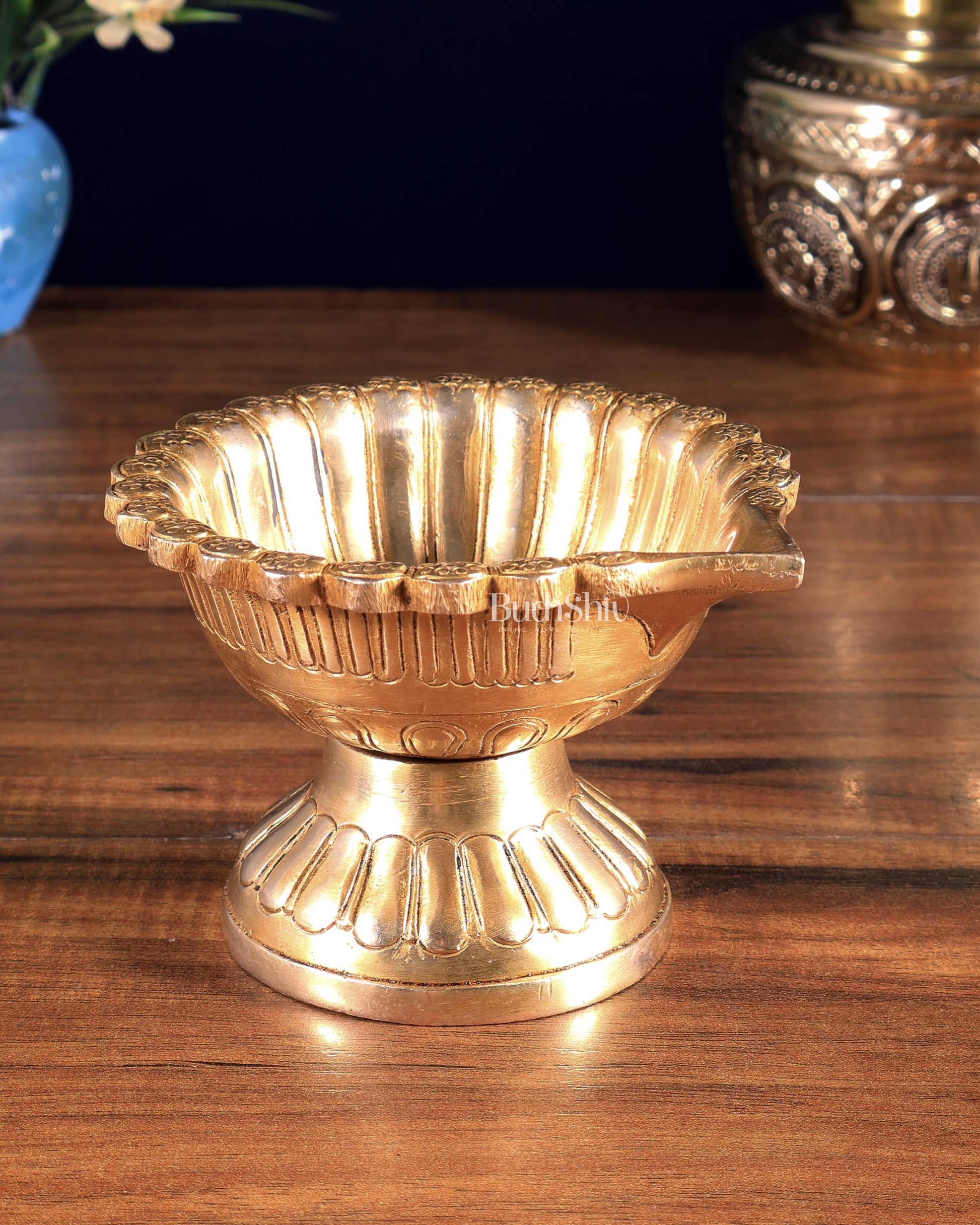 Pure Brass Diya with Large Bowl | Long Burning Time