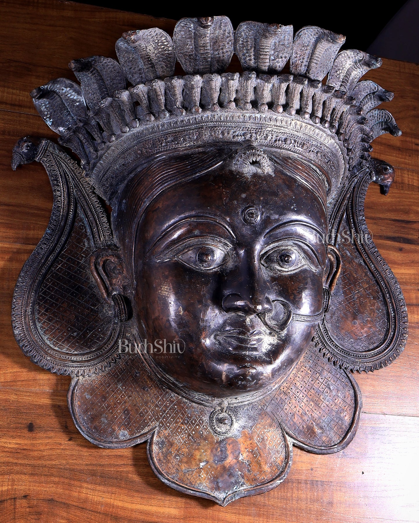 Large Goddess Durga Face Wall Hanging | Bronze Lost Wax Casting 26 inch