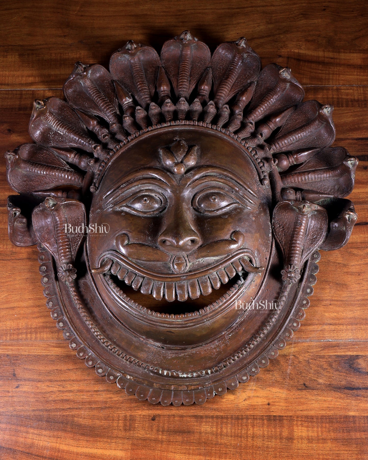 Large Bhairava Face Wall Hanging | Vintage Bronze Bhuta Mask 23 inch