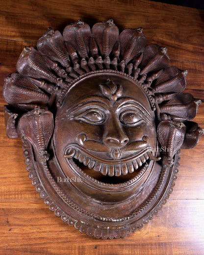 Large Bhairava Face Wall Hanging | Vintage Bronze Bhuta Mask 23 inch