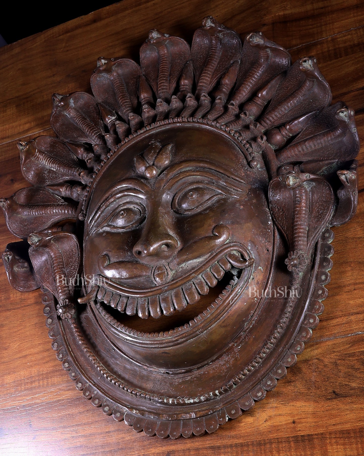 Large Bhairava Face Wall Hanging | Vintage Bronze Bhuta Mask 23 inch