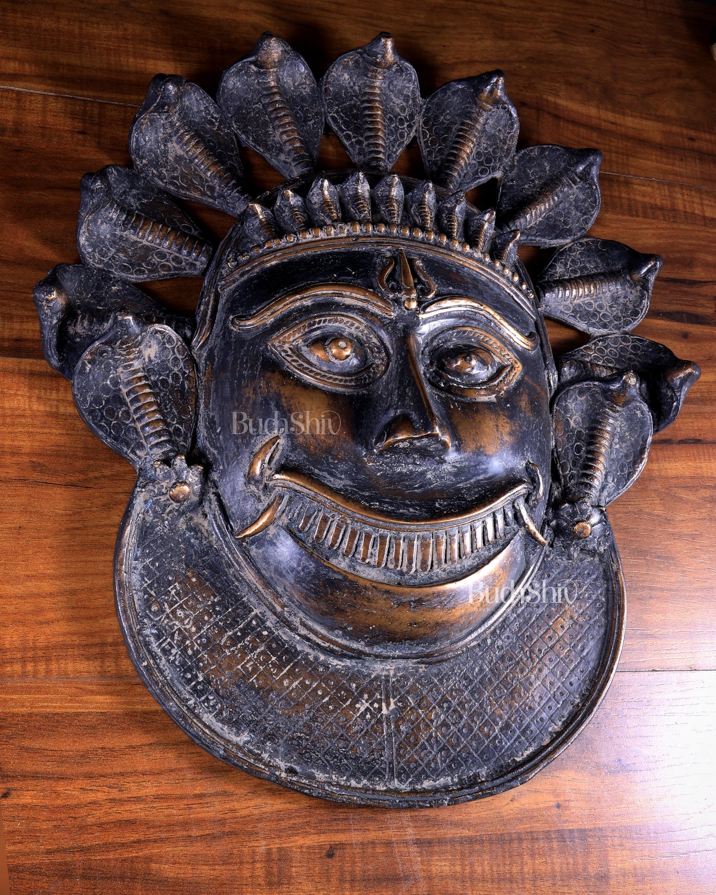 Vintage Bronze Kaal Bhairav Face Mask | Bhuta Wall Hanging 21 inch