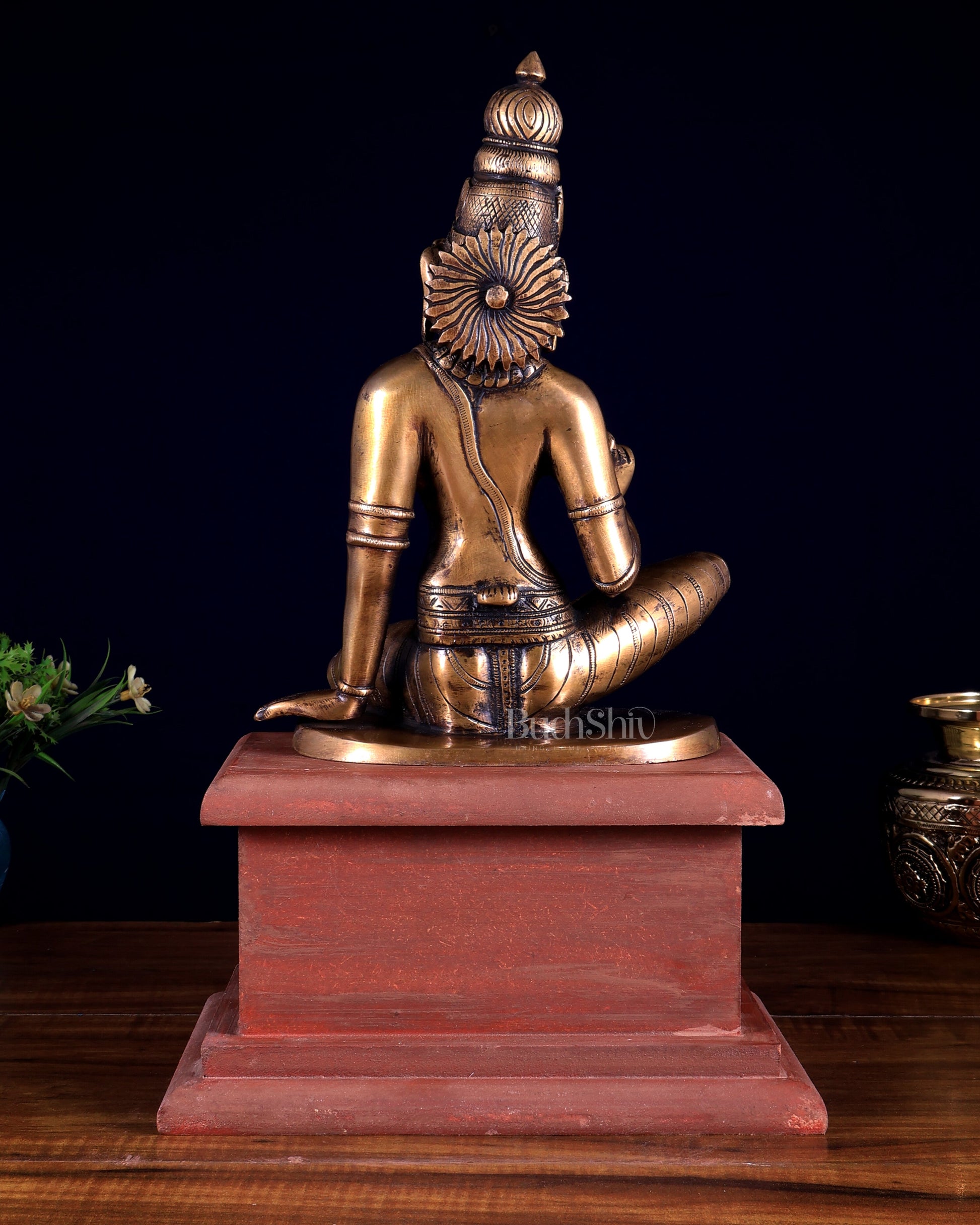 Vintage Brass Goddess Uma Parvati Bhoga Shakti on Rustic Wooden Base 15 inch