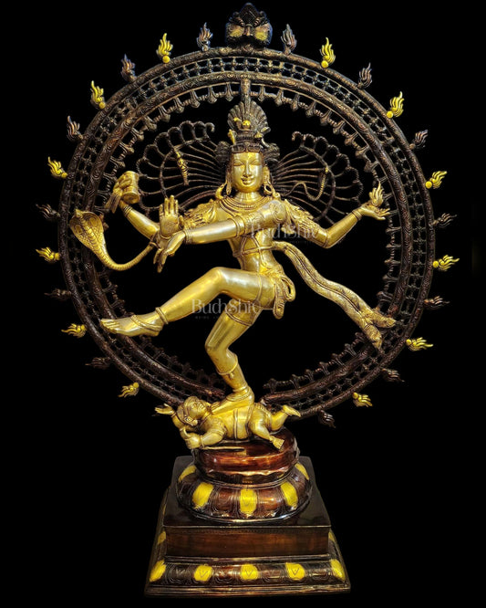 Brass Dancing Shiva as Nataraja Statue – three tone Finish, 46.5 Inch