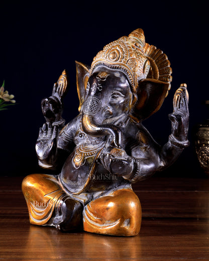 Vintage Brass Taj Ganesha Idol | Height 7 inch